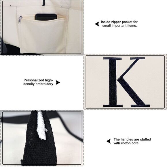 NWT Wool + Pepper Co. Large CUSTOM Initial Canvas Tote Bag - Picture 2 of 3